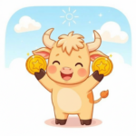 MmowWの月額480円で喜ぶ牛のイラスト