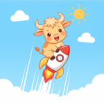 MmowWで素早くドローン申請が完了して喜ぶ牛のイラスト